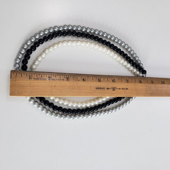 Women's Multi-color (White, Black, Grey) Three Strand Faux Pearl Necklace - Picture 4 of 4